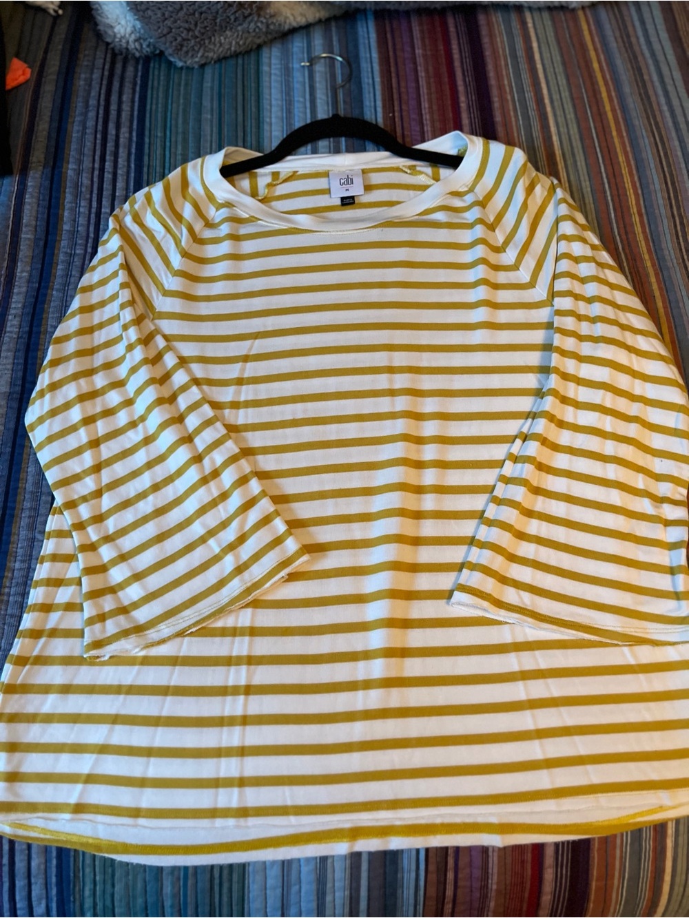 CAbi Yellow and White Striped Boatneck Top